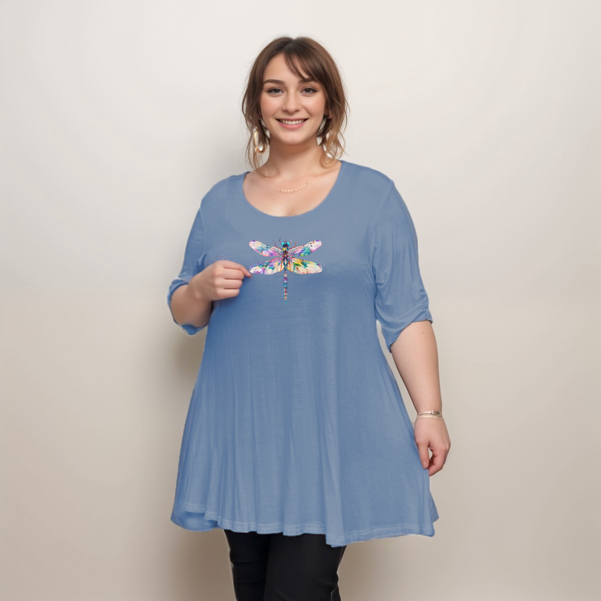 MULTI DRAGONFLY BUTTON SLEEVE SWING TOP