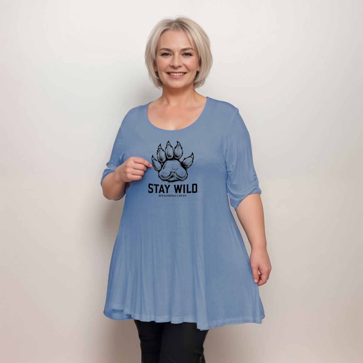 STAY WILD BUTTON SLEEVE SWING TOP