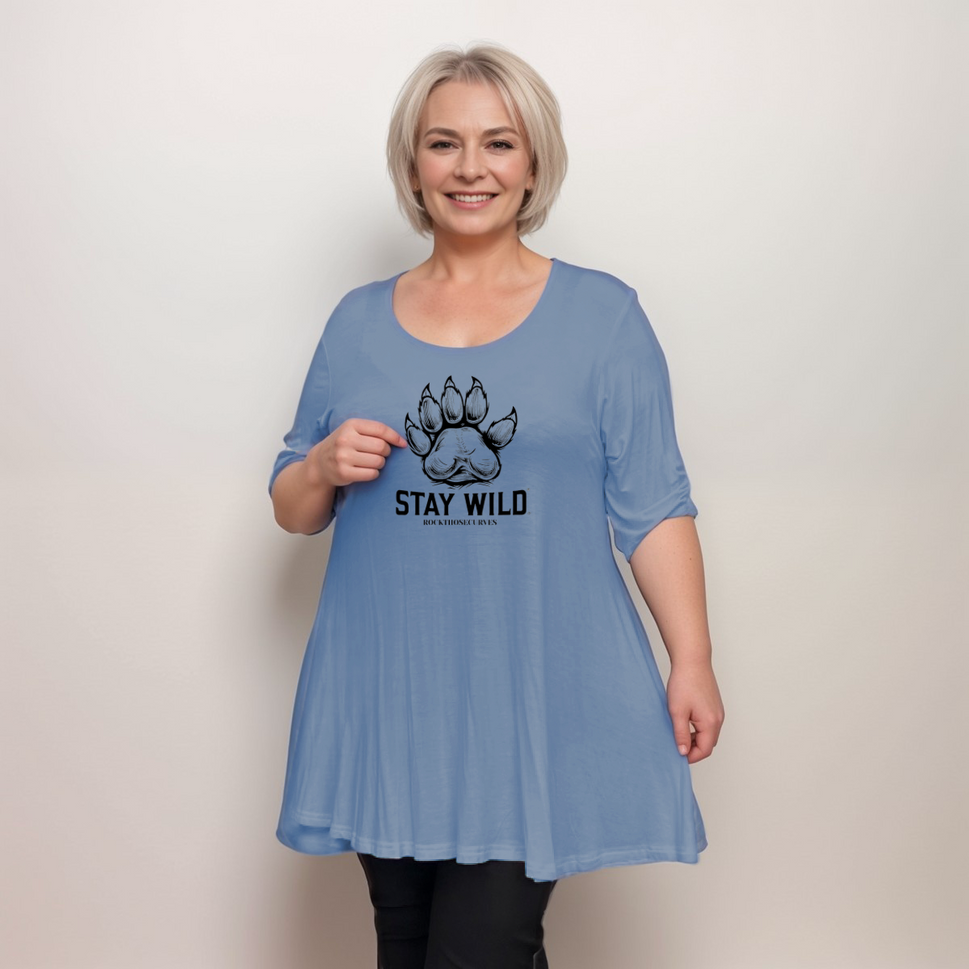 STAY WILD BUTTON SLEEVE SWING TOP