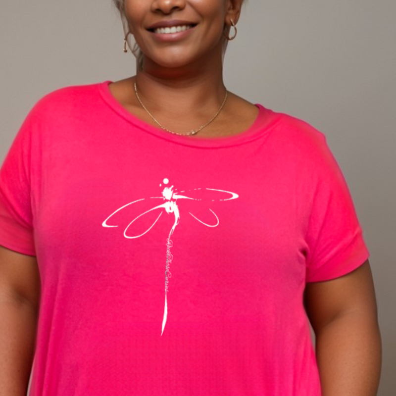 DRAGONFLY LONG DIPPED HEM T-SHIRT WITH POCKETS