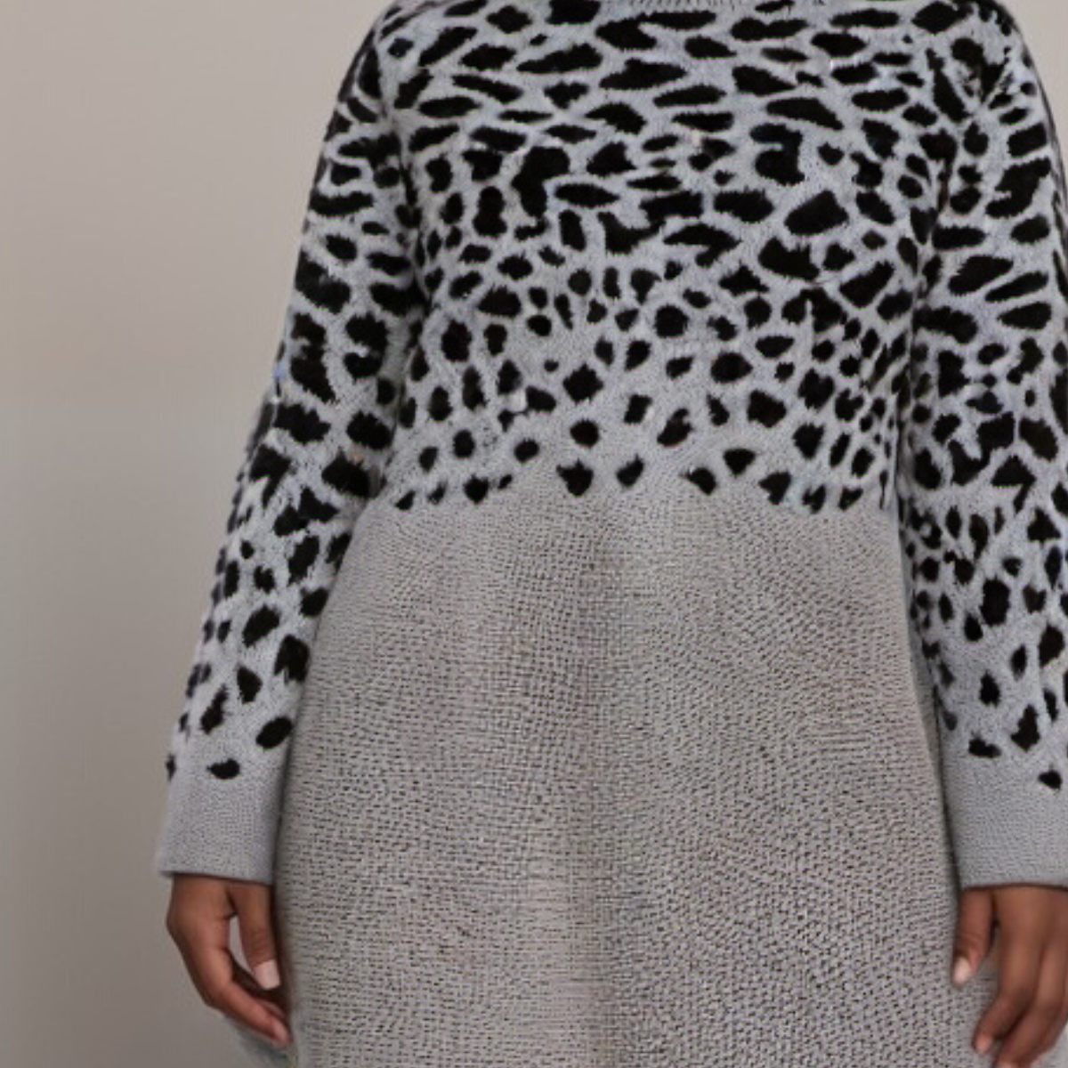 GREY BLACK LEOPARD POLO NECK JUMPER DRESS