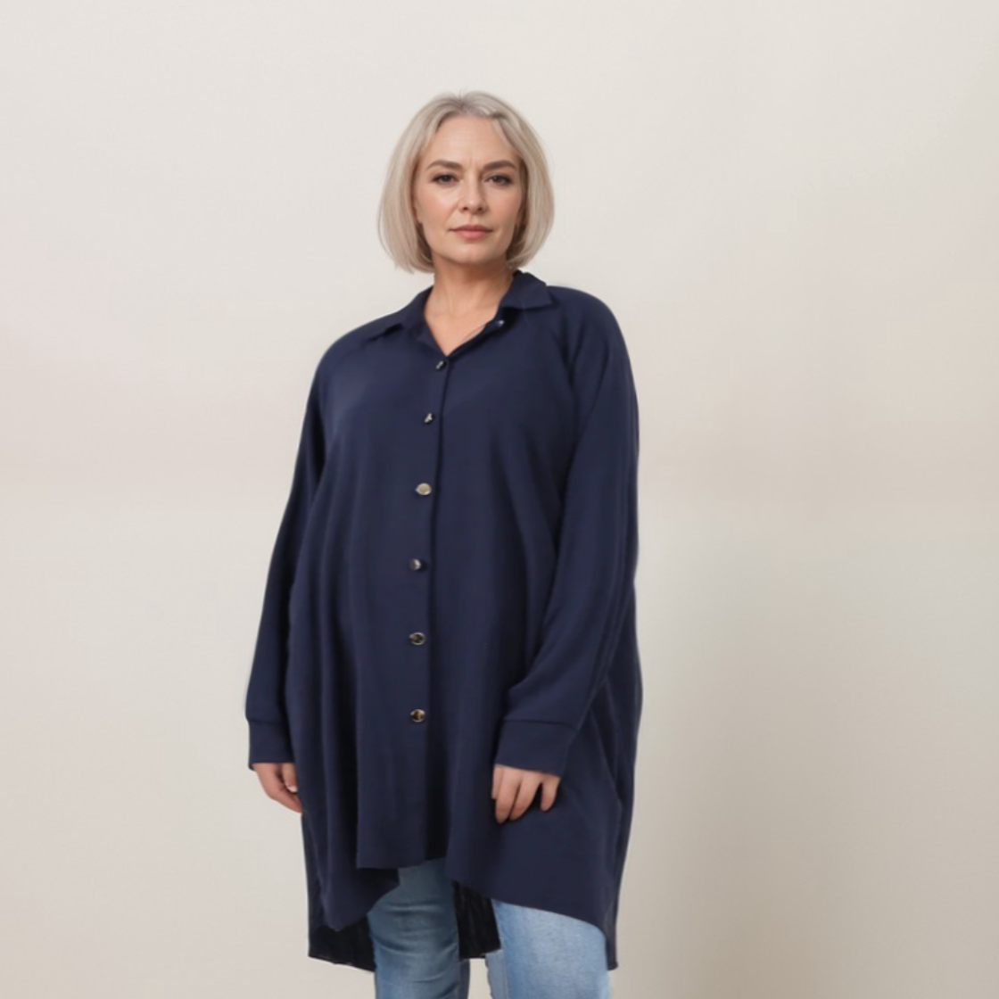 OVERSIZED LONG DIPPED HEM SHIRT WITH PLEATED BACK