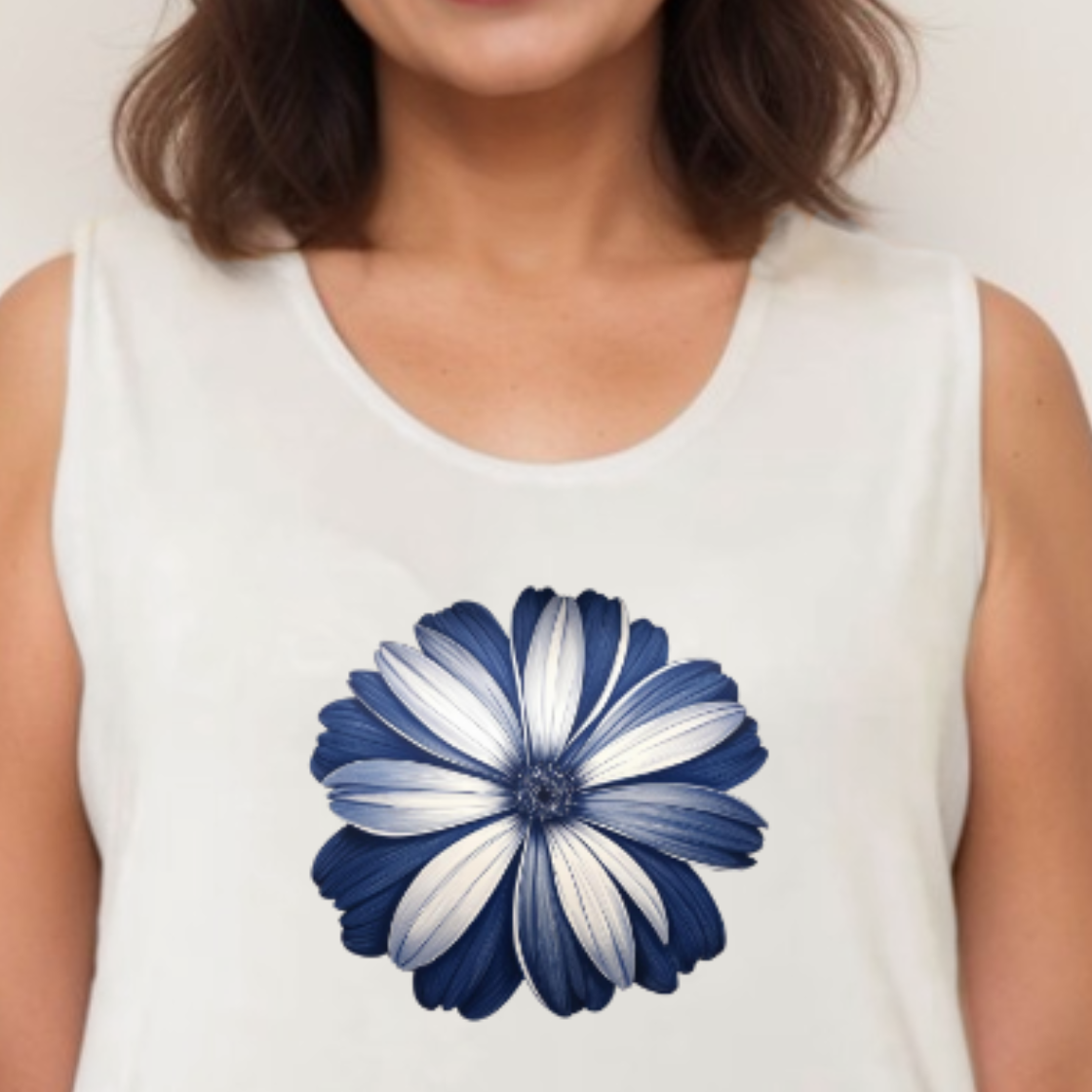 SLEEVELESS CUT SIDE VEST WITH BLUE FLOWER