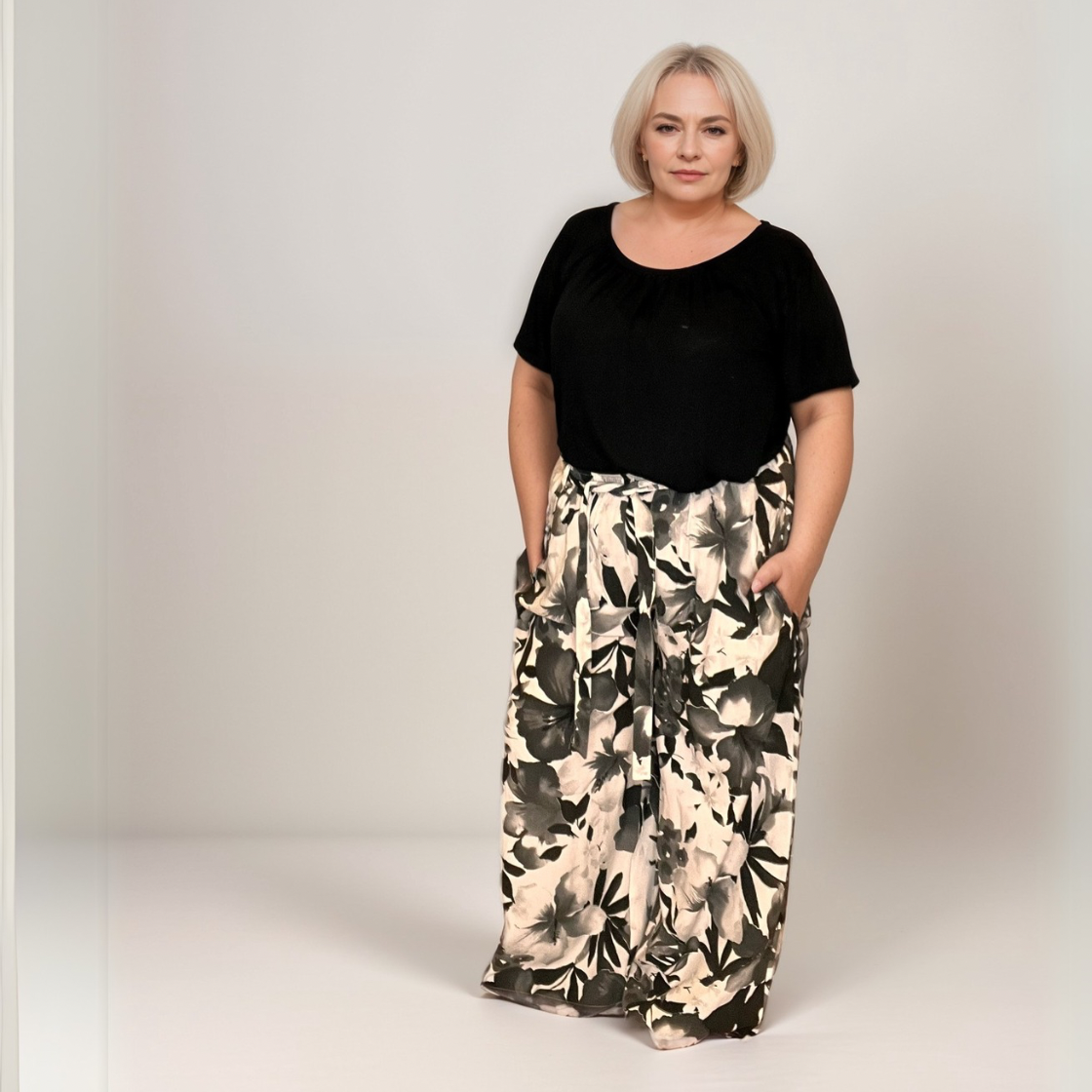 FLORAL WIDE LEG PALAZZO TROUSERS WITH BELT