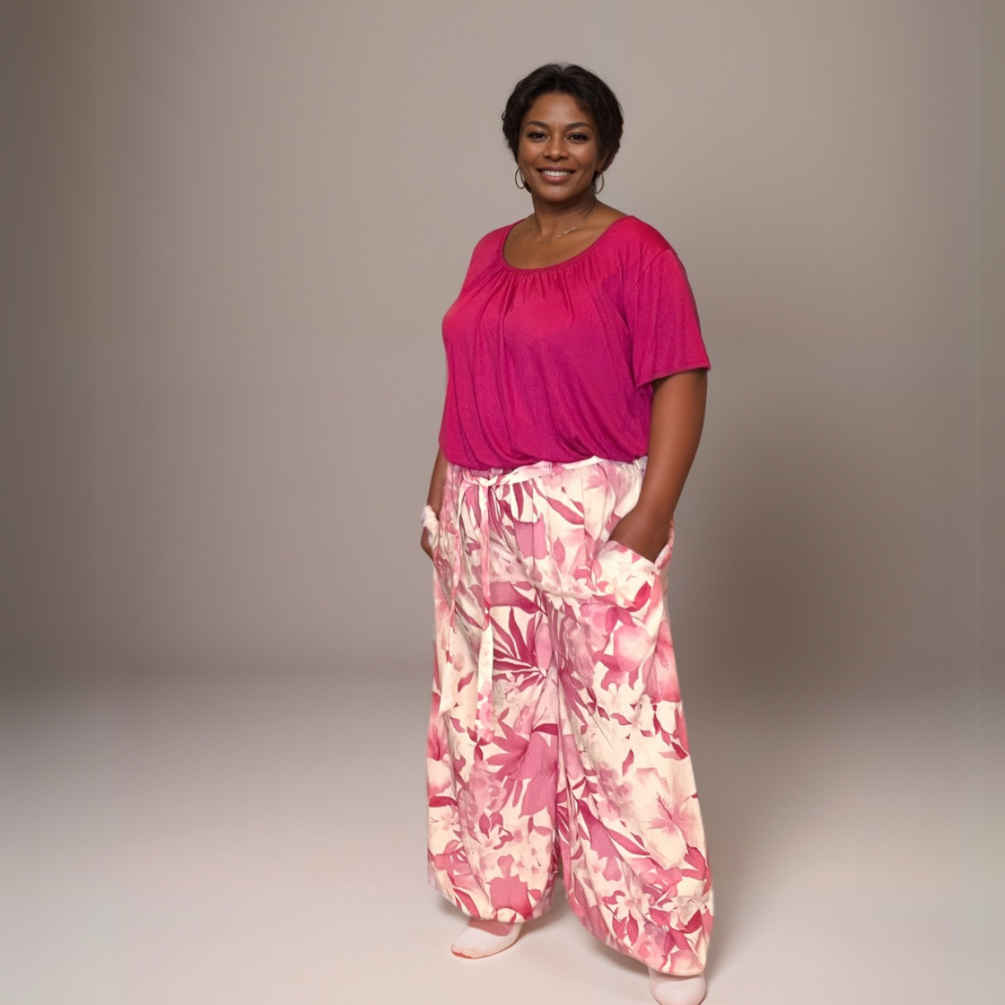 FLORAL WIDE LEG PALAZZO TROUSERS WITH BELT