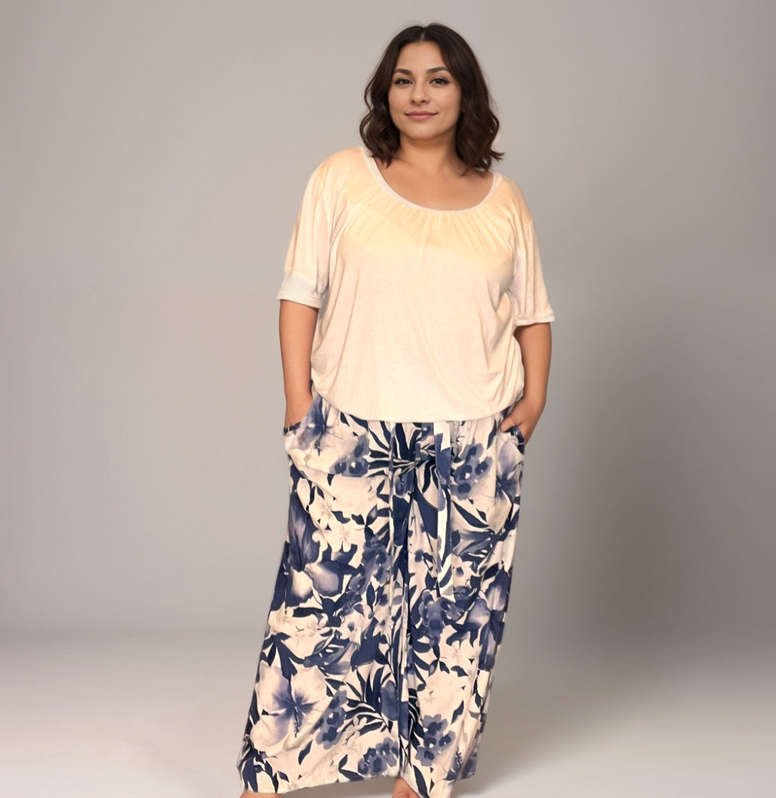 FLORAL WIDE LEG PALAZZO TROUSERS WITH BELT