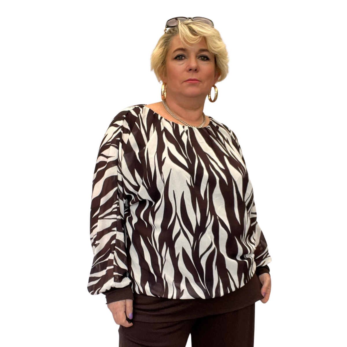 STRIPED BATWING BLOUSE WITH WIDE ELASTIC HEM AND CUFFS