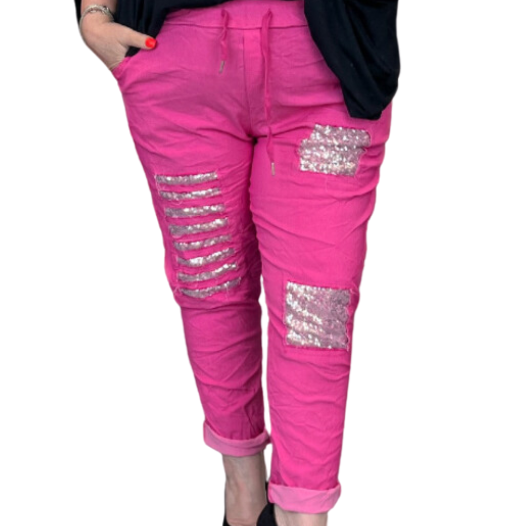 ROCKTHOSECURVES STRETCHY MAGIC TROUSERS / JEANS WITH SEQUIN PATCHES