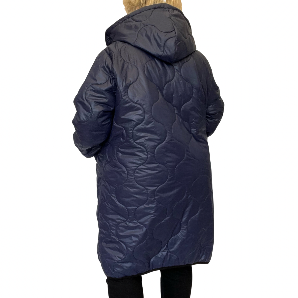 QUILTED ZIP UP LONG SLEEVE COAT WITH HOOD WITH FRONT POCKETS