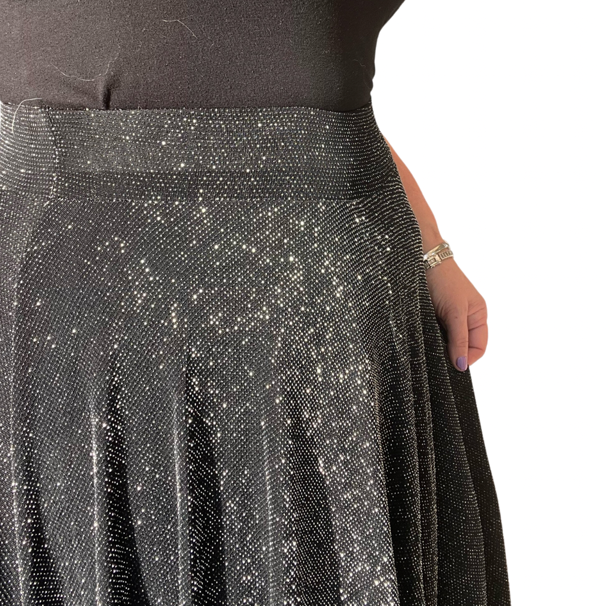 SPARKLY ELASTIC WAIST A-LINE SWING SKIRT PARTY EVENING STYLE