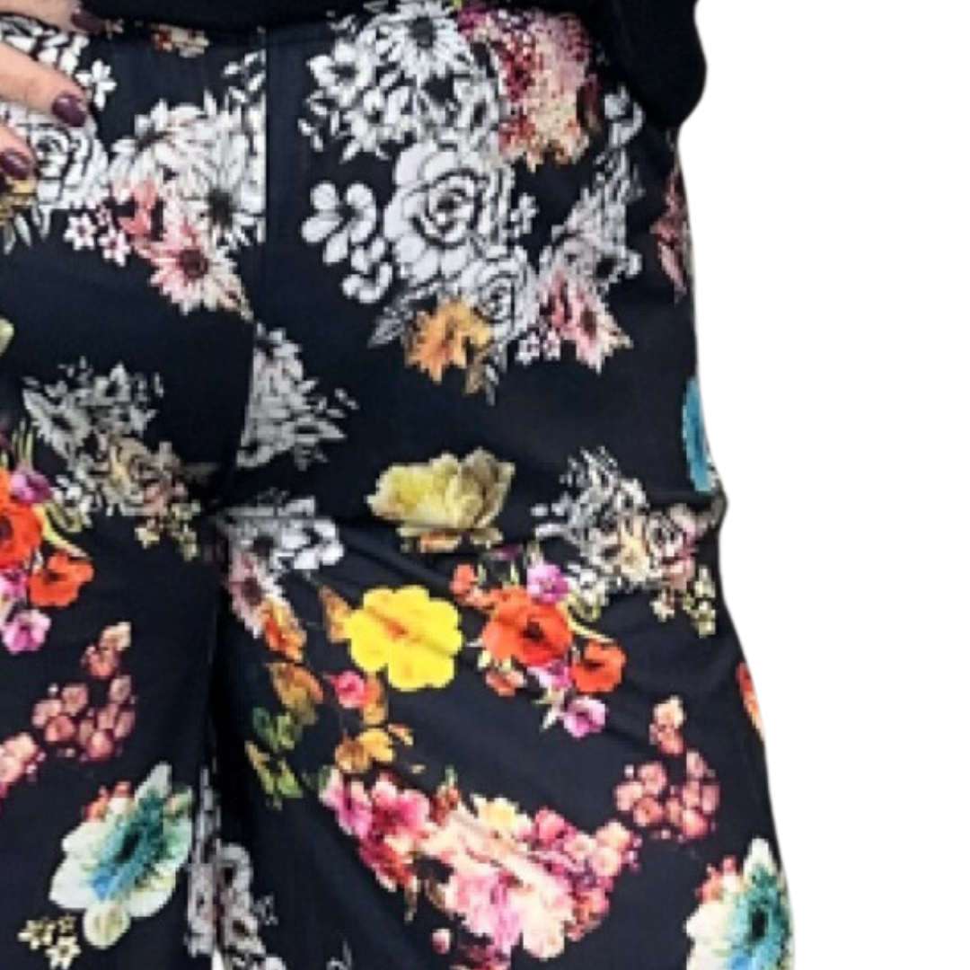 ROCKTHOSECURVES BLACK BRIGHT FLORAL WIDE LEG ELASTIC WAIST CULOTTES