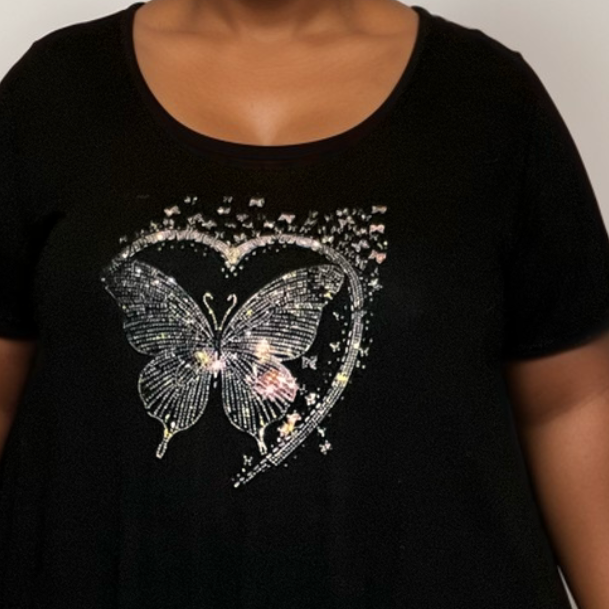 BLACK SWING TOP WITH DOTTED BUTTERFLY