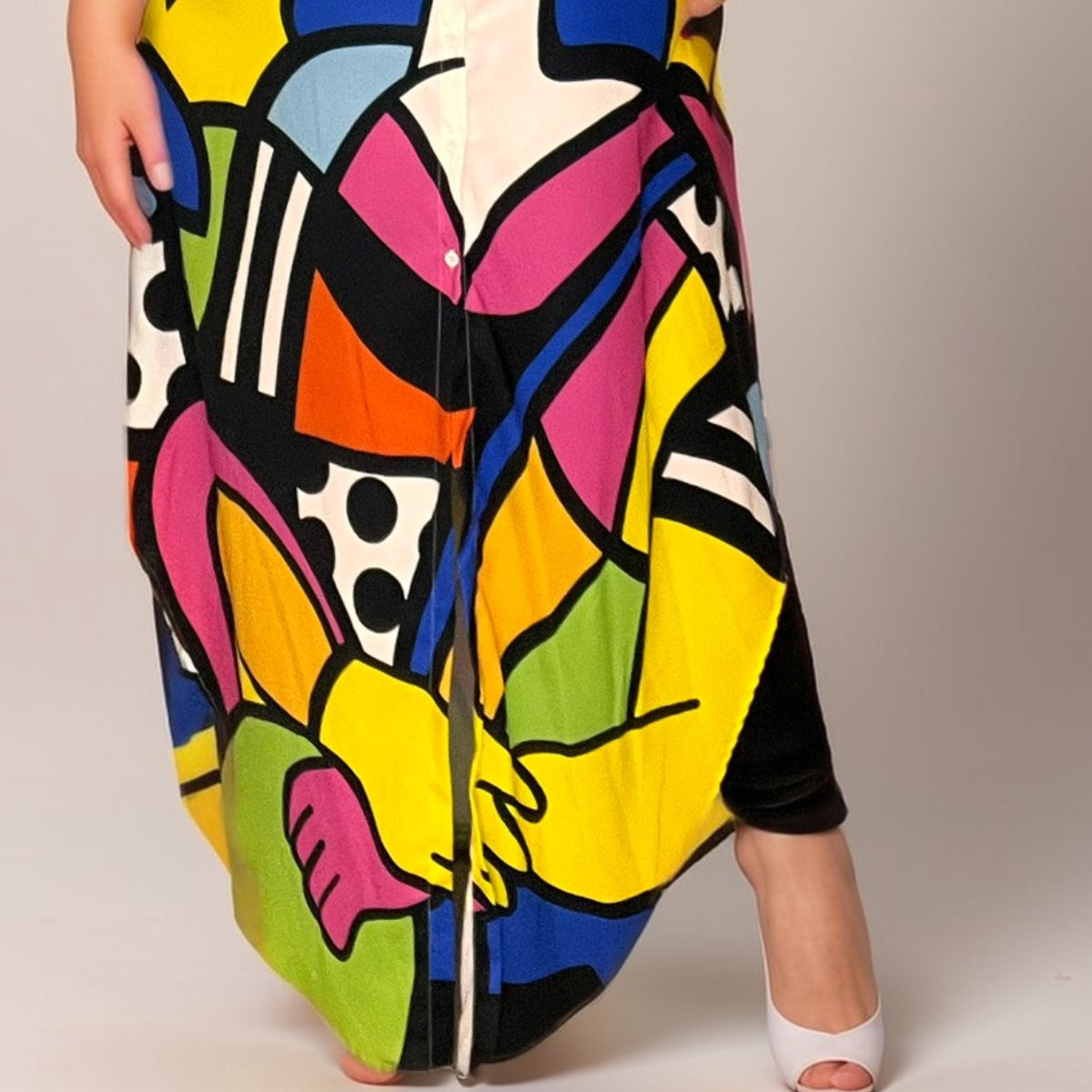 BRIGHT ABSTRACT LONG SHIRT DRESS