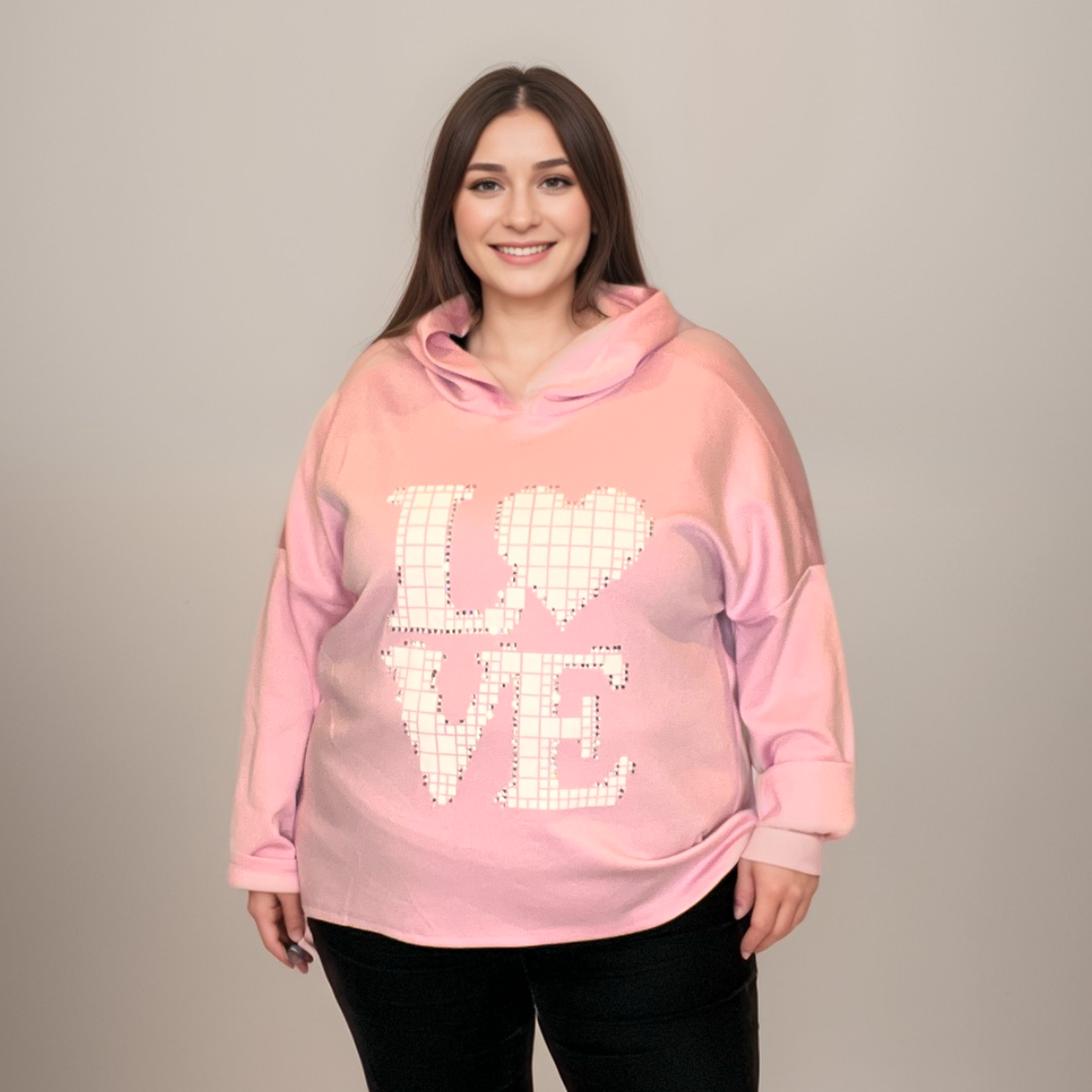 PINK SWEATSHIRT / TOP WITH STUDDED LOVE LOGO