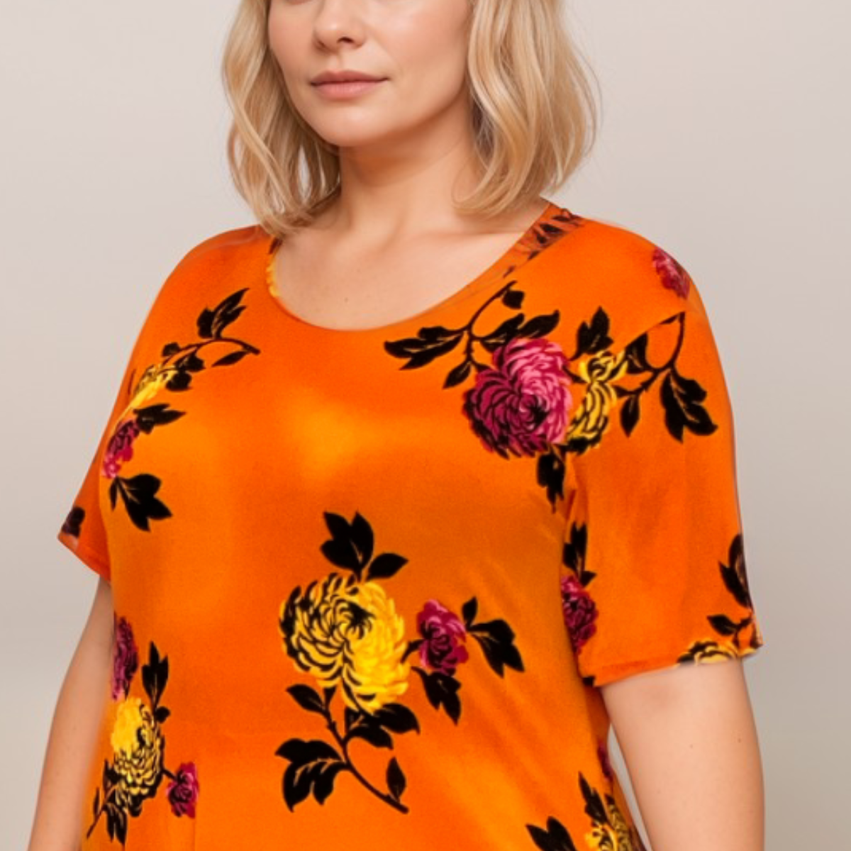 SHORT SLEEVE BRIGHT PEONY PRINT SWING TOP