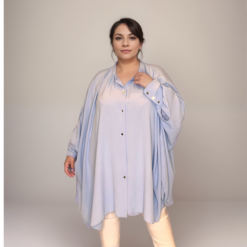 Oversized Plus‑Size Shirt with Feature Cuffs