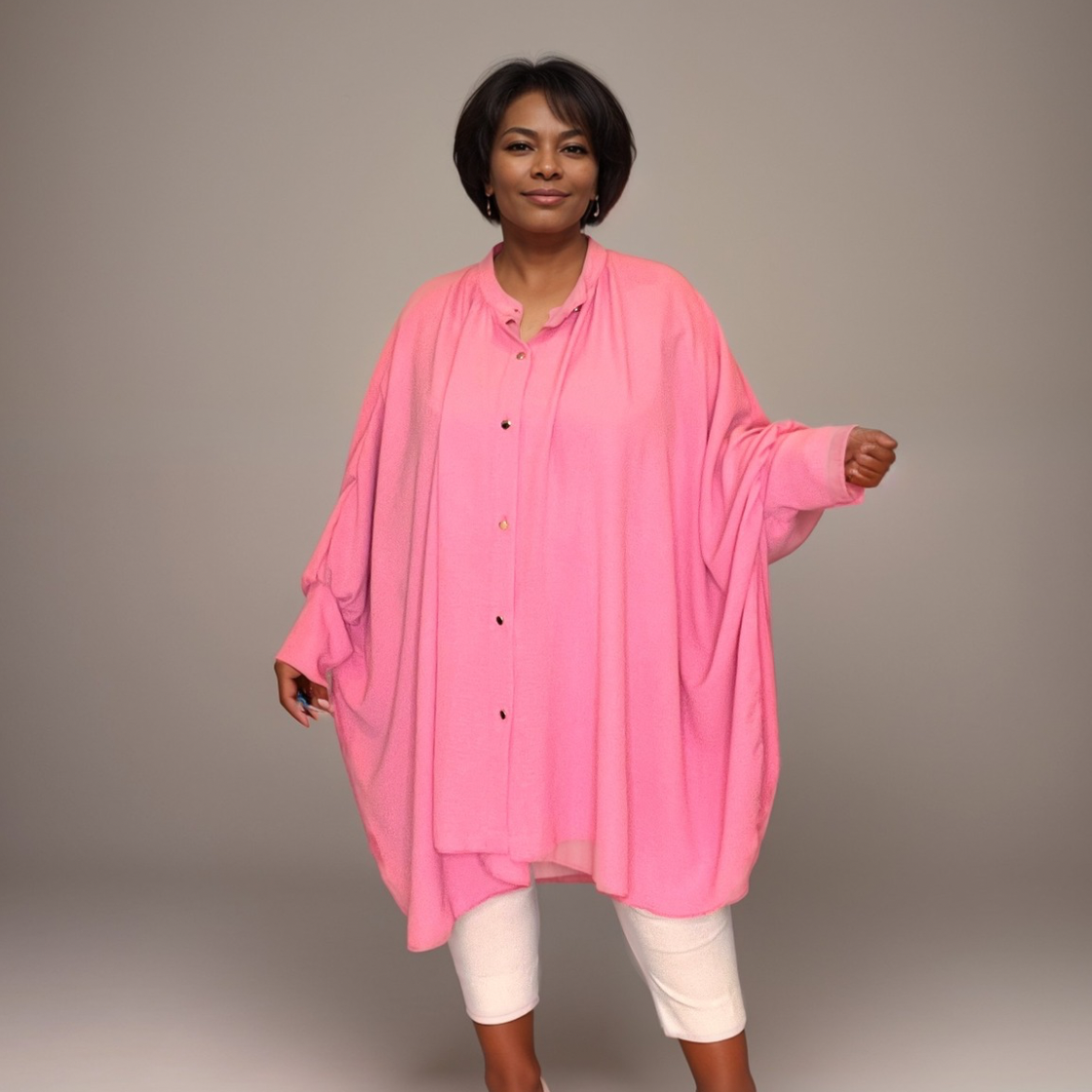 Oversized Plus‑Size Shirt with Feature Cuffs