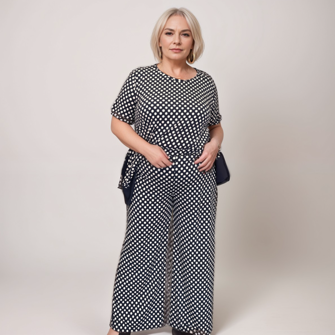 POLKA DOT ELASTIC WAIST PALAZZO TROUSERS