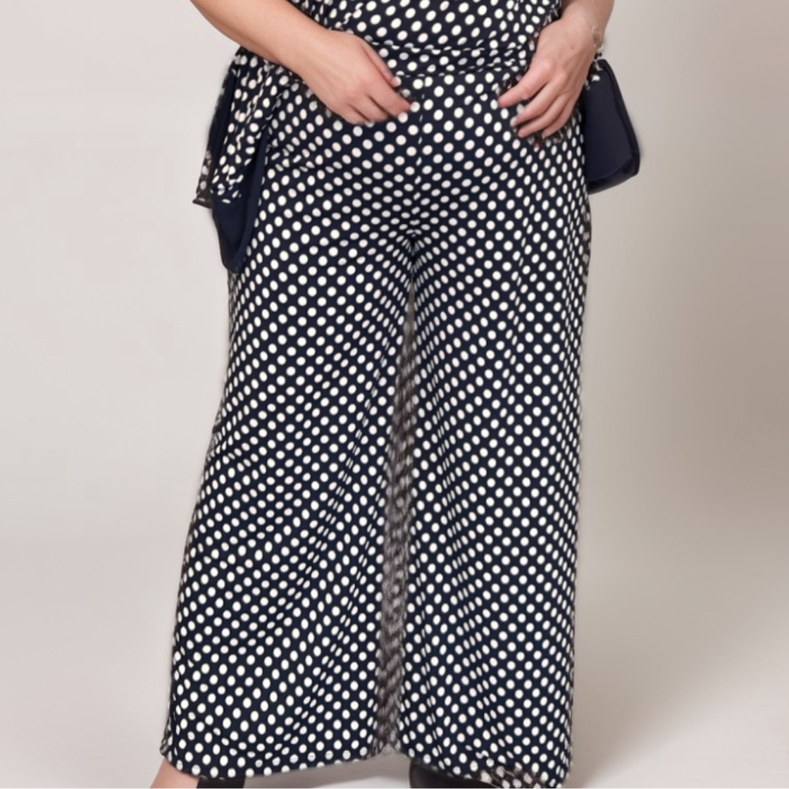 POLKA DOT ELASTIC WAIST PALAZZO TROUSERS