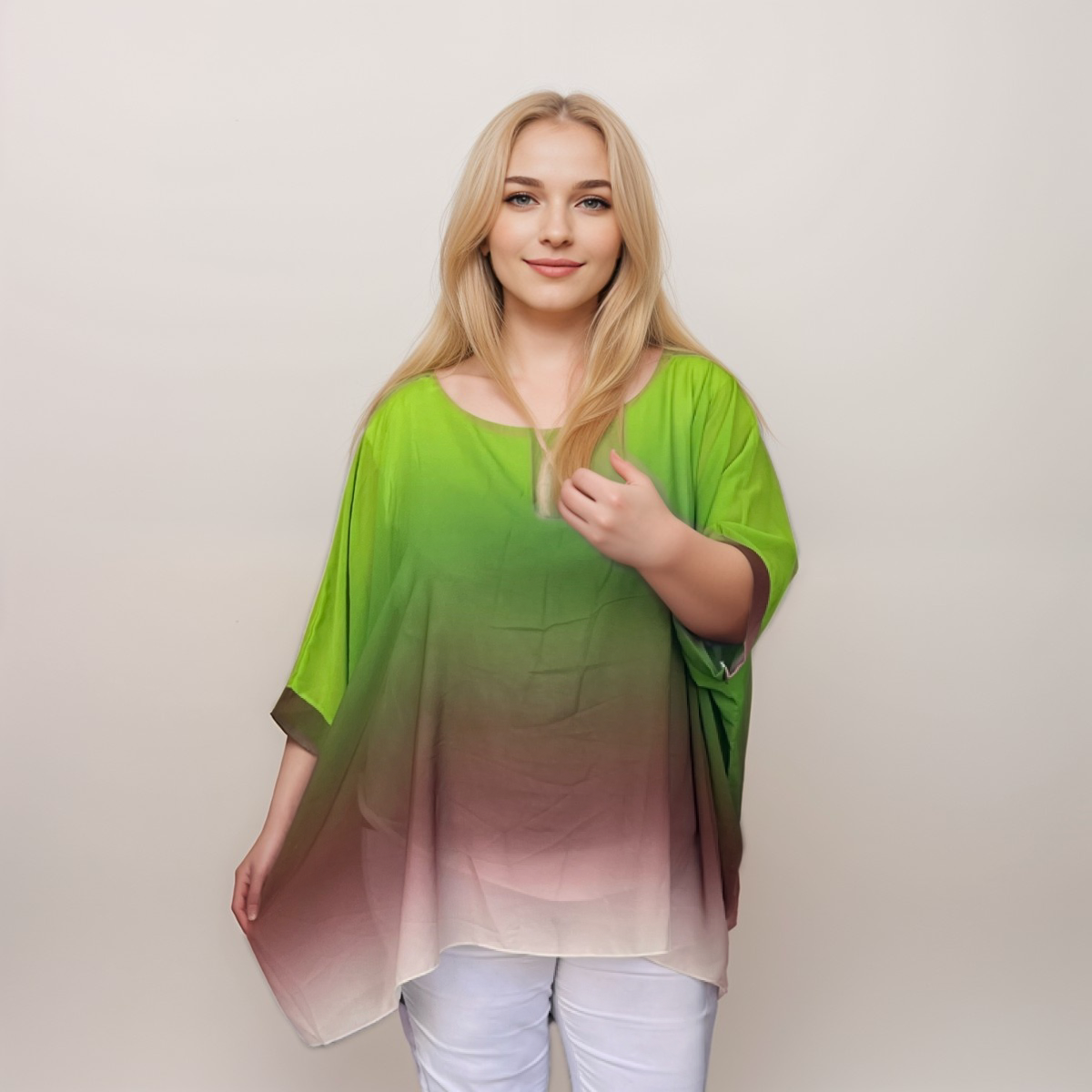 OMBRE CHIFFON OVERSIZED BATWING BLOUSE