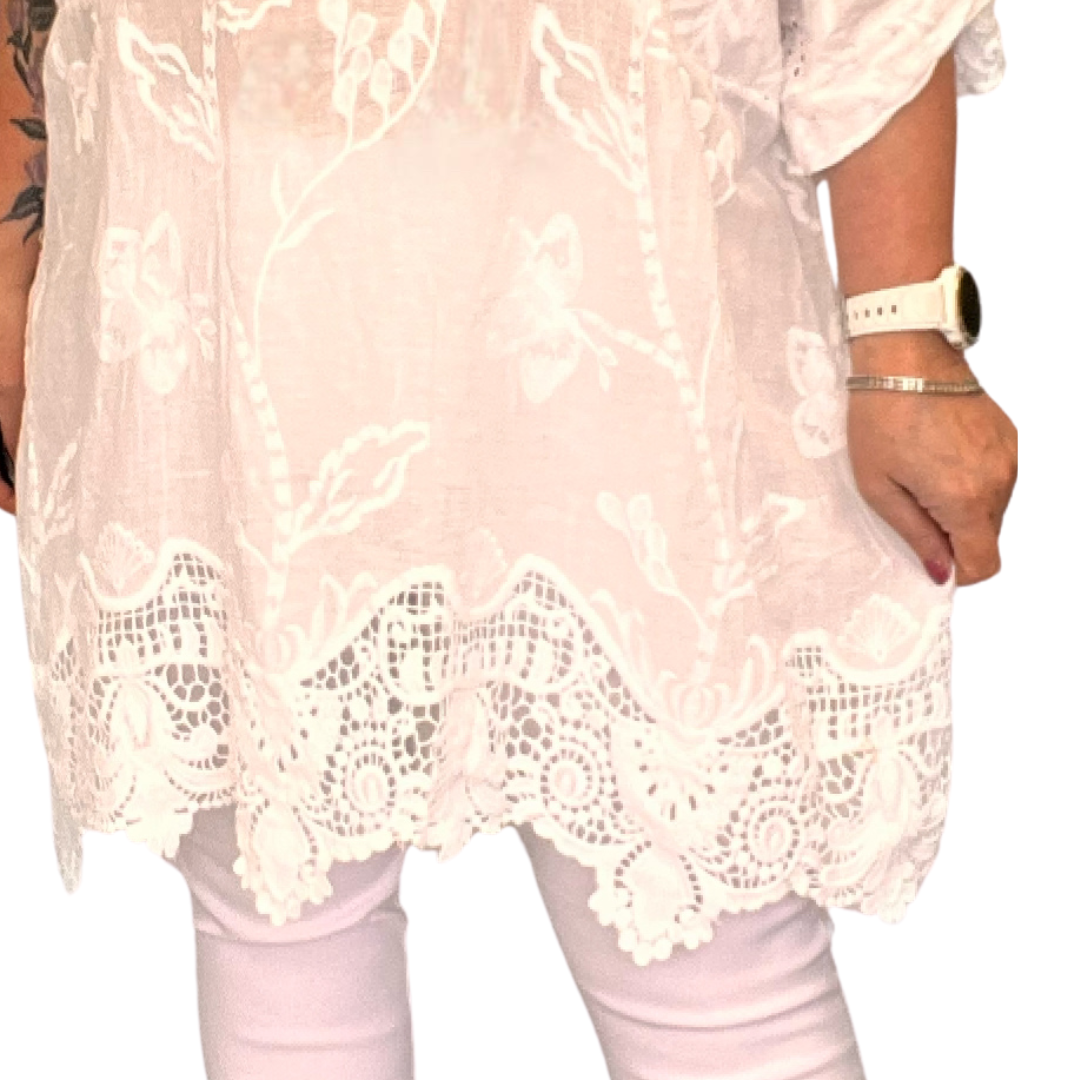 LACE HEM BLOUSE SHORT SLEEVES