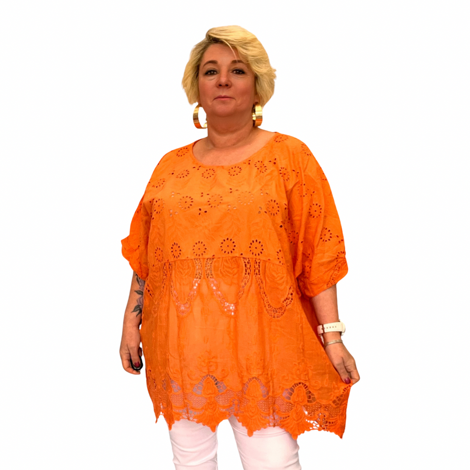 LACE HEM BLOUSE SHORT SLEEVESORANGE / UK 16-18