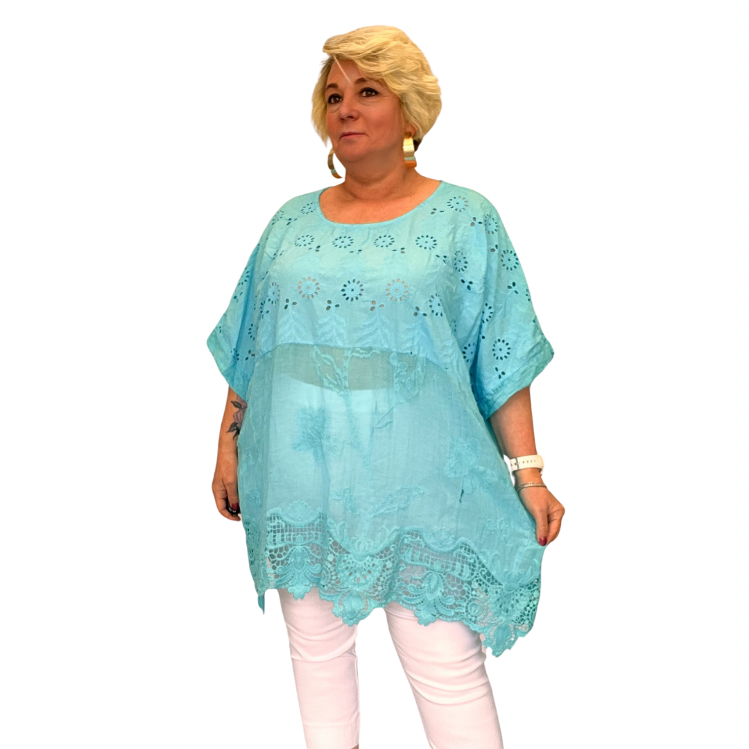 ROCKTHOSECURVES LACE HEM BLOUSE SHORT SLEEVES