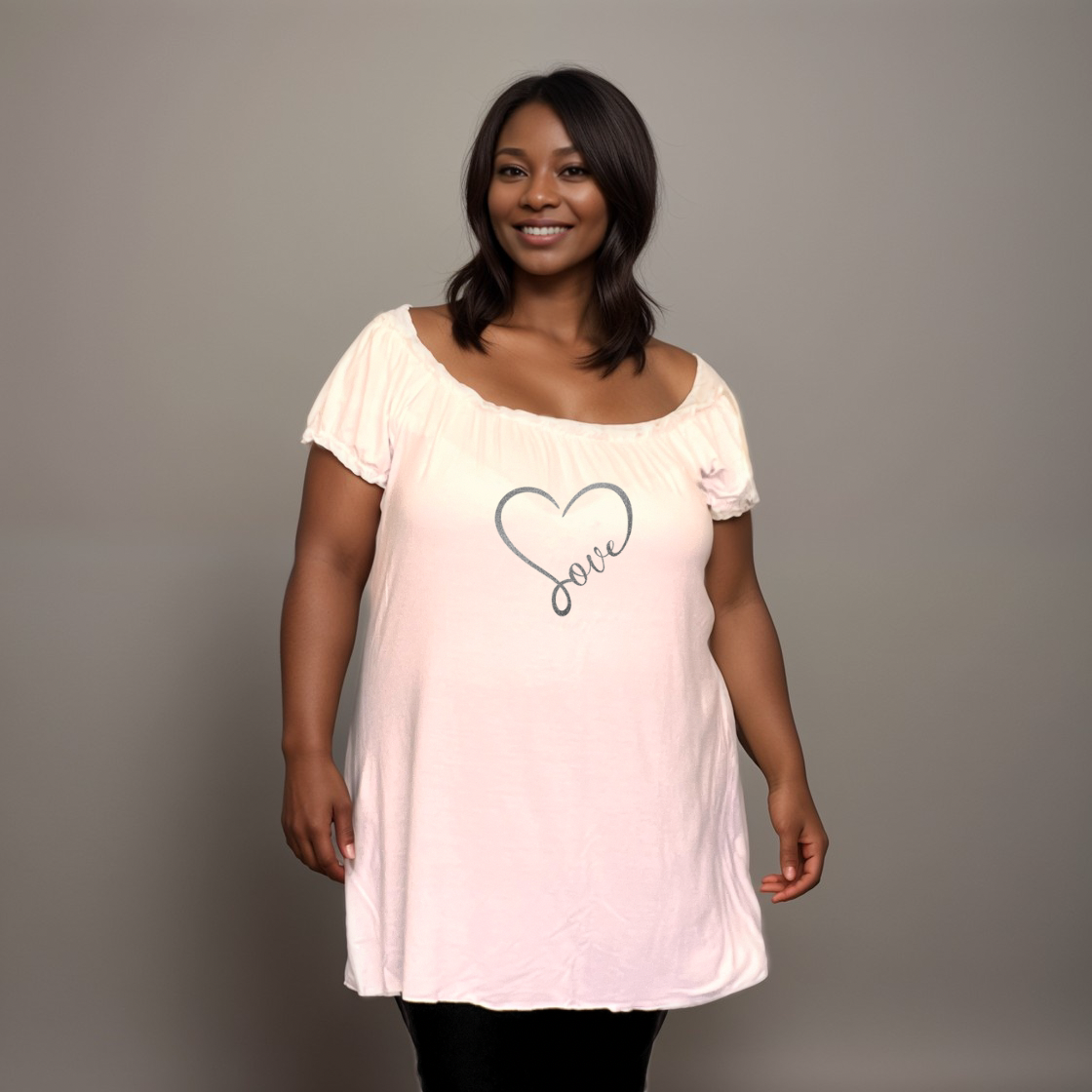 Plus‑Size Love Heart Off‑Shoulder Gypsy Top