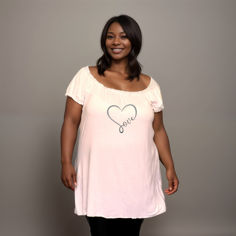 Plus‑Size Love Heart Off‑Shoulder Gypsy Top