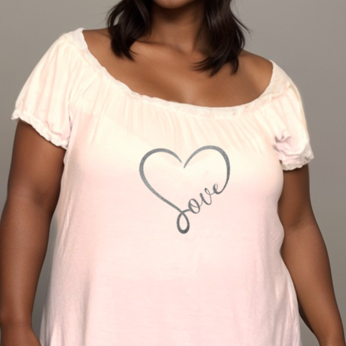 Plus‑Size Love Heart Off‑Shoulder Gypsy Top