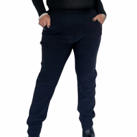 PLAIN NAVY BLUE STRETCHY TROUSERS WITH STUDDED POCKETS