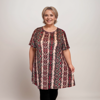 Plus‑Size Snake Print Short Sleeve Swing Top