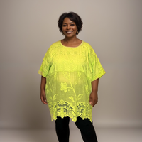 Plus‑Size Cotton Lace Hem Blouse