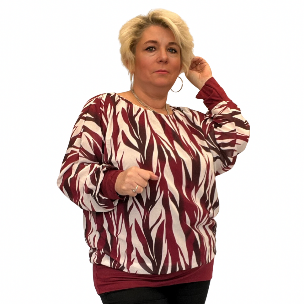 STRIPED BATWING BLOUSE WITH WIDE ELASTIC HEM AND CUFFSWINE / UK 12-14