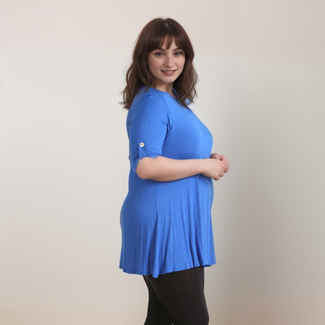 Plus‑Size 3/4 Sleeve Swing Top with Button Sleeves