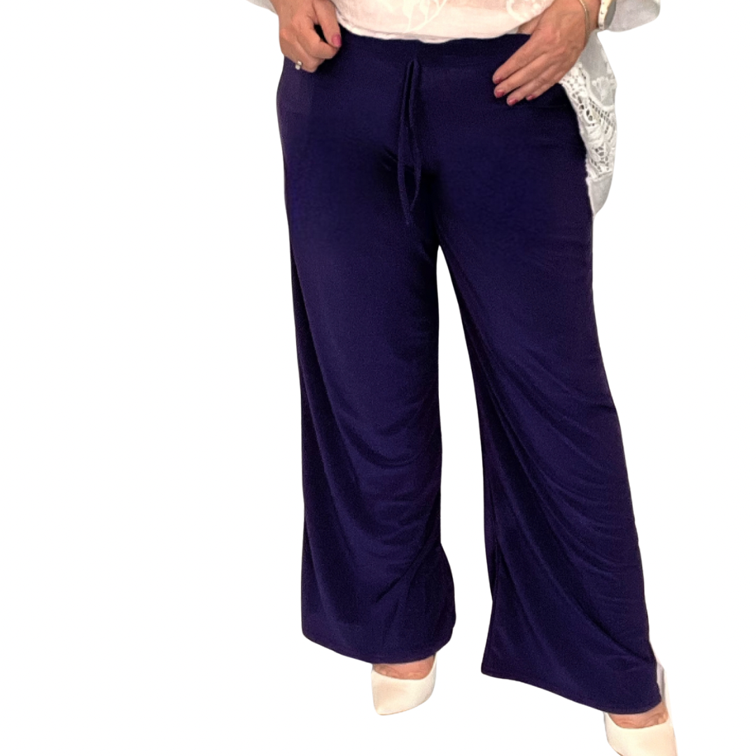 PLAIN STRETCHY HIGH WAIST WIDE LEG PALAZZO TROUSERS