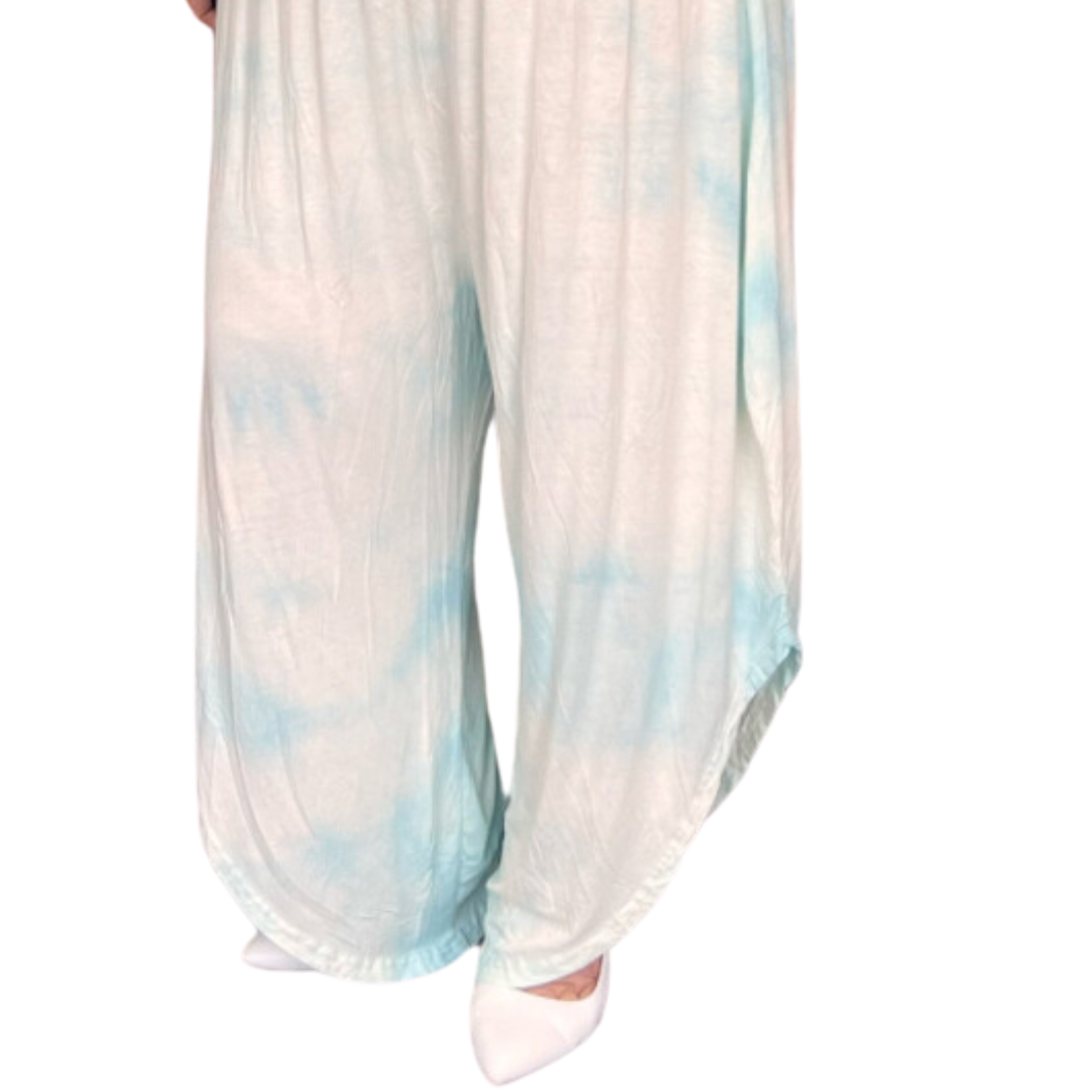 TIE DYE STRAPLESS BOOB TUBE JUMPSUIT WITH V HEM TO LEGS