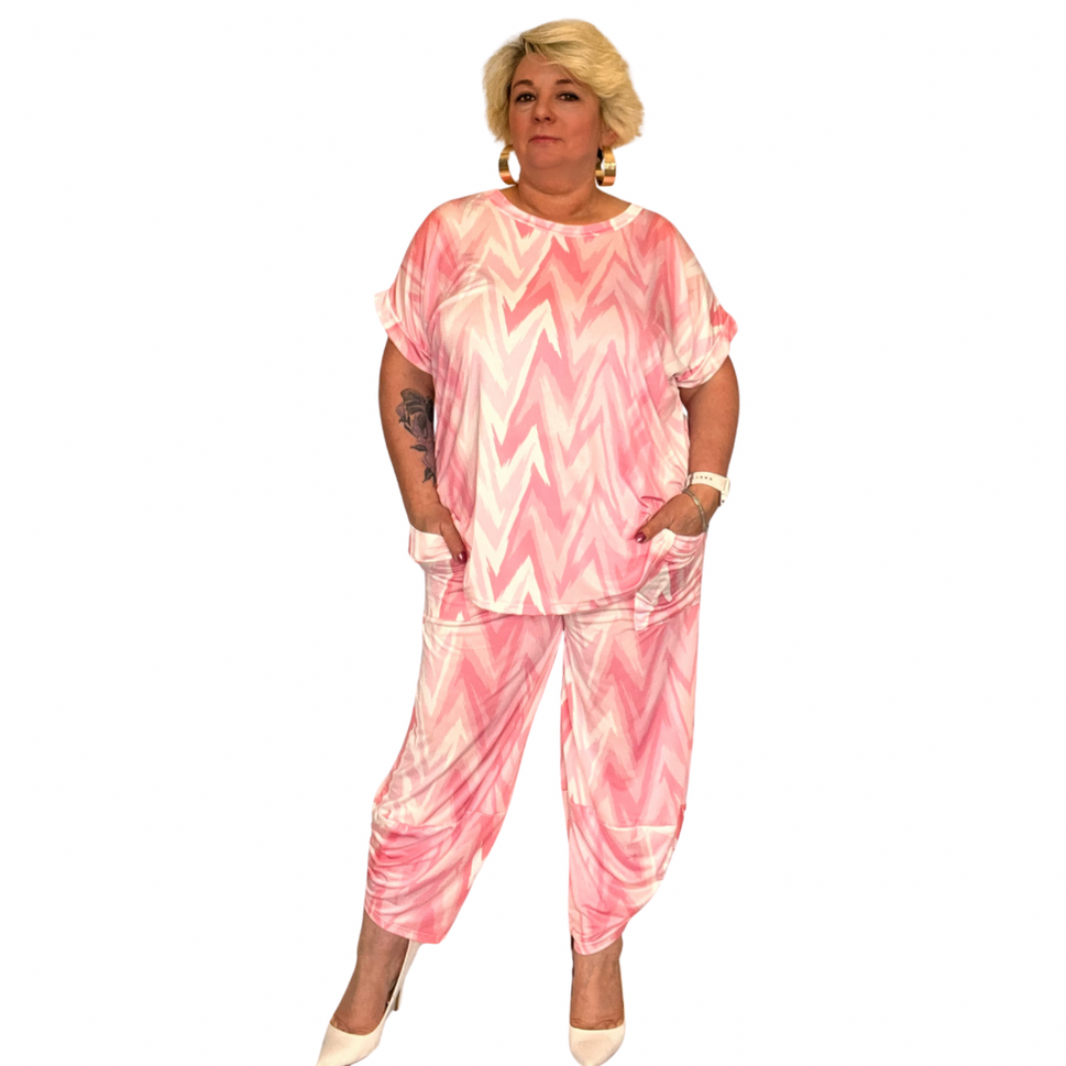 ROCKTHOSECURVES TRACKSUIT / OUTFIT SET ABSTRACT PATTERNPINK / UK 12-14