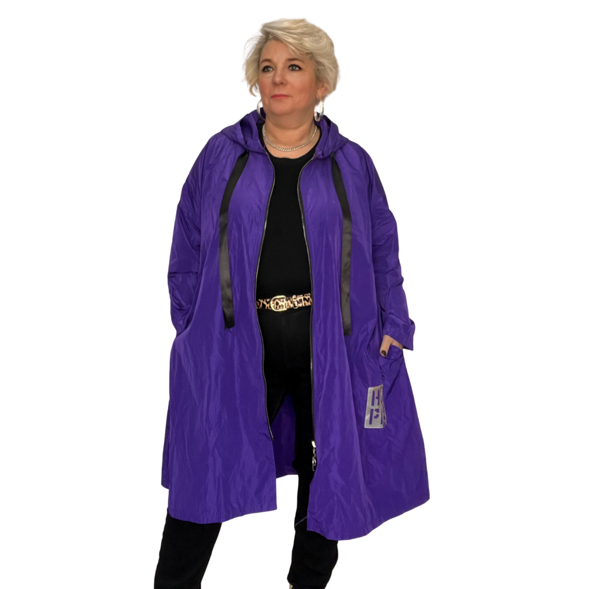 A LINE LOOSE FITTING DIPPED HEM JACKET MAC COAT WITH HOOD PLUS