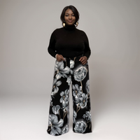 Large Flower Print Wide Leg High Rise Palazzo Trousers