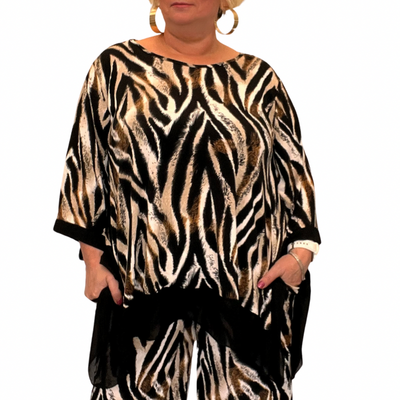 ROCKTHOSECURVES TIGER PRINT TWO PIECE OUTFIT SET WITH PALAZZO TROUSERS