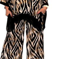 ROCKTHOSECURVES TIGER PRINT TWO PIECE OUTFIT SET WITH PALAZZO TROUSERS