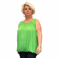 SLEEVELESS VEST TOP WITH PLEATED NECK AND ELASTICATED HEM