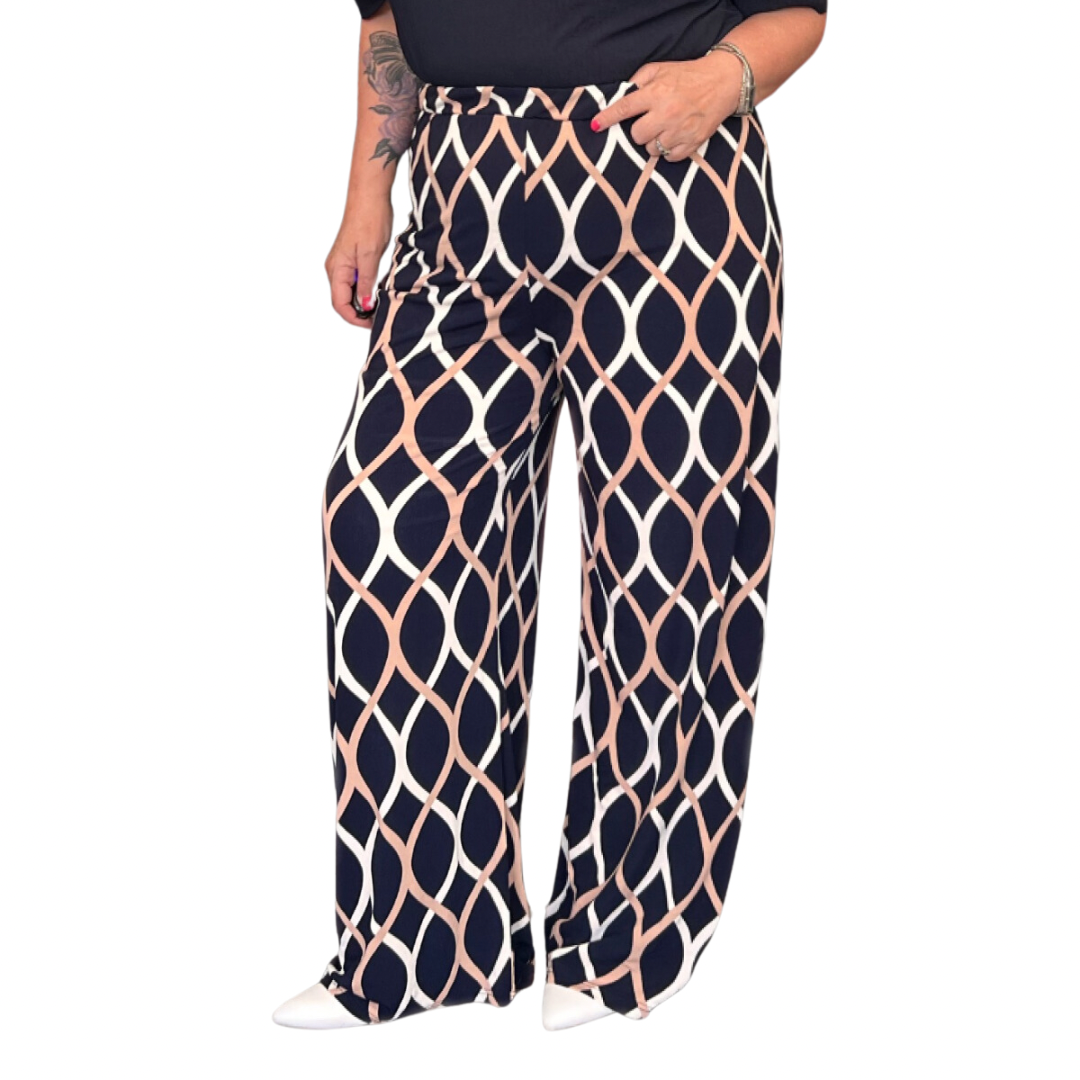 ROCKTHOSECURVES GEOMETRIC ELASTICATED WAIST PALAZZO TROUSERS