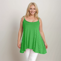 Polka Dot Cami Vest Hanky Hem Swing Top