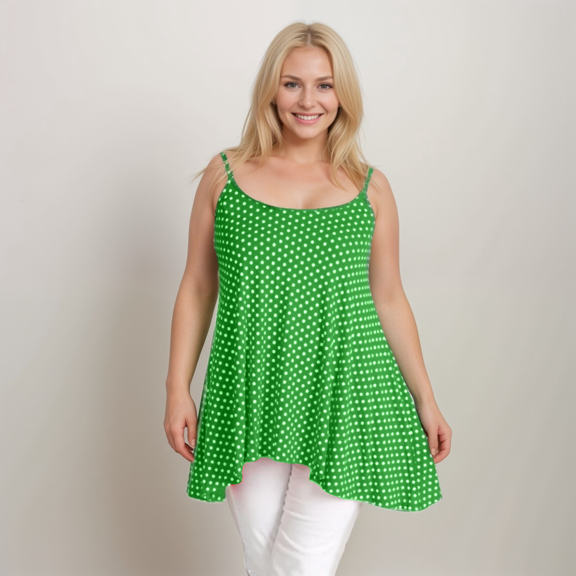 Plus‑Size Polka Dot Cami Vest Swing Top with Hanky Hem