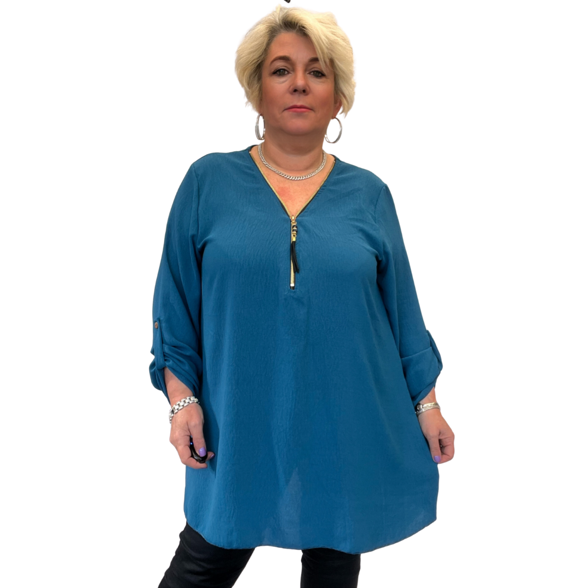 ROCKTHOSECURVES FEATURE V NECK ZIP BUTTON SLEEVE LONG LENGTH BLOUSE / TOP