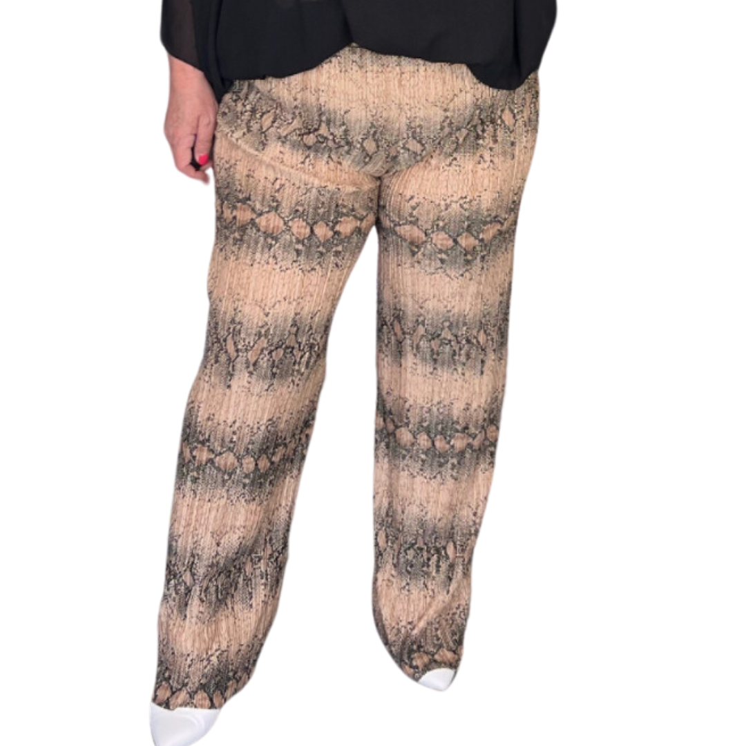 ROCKTHOSECURVES ANIMAL PRINT CRINKLE PLEATED TROUSERS WITH ELASTIC WAIST