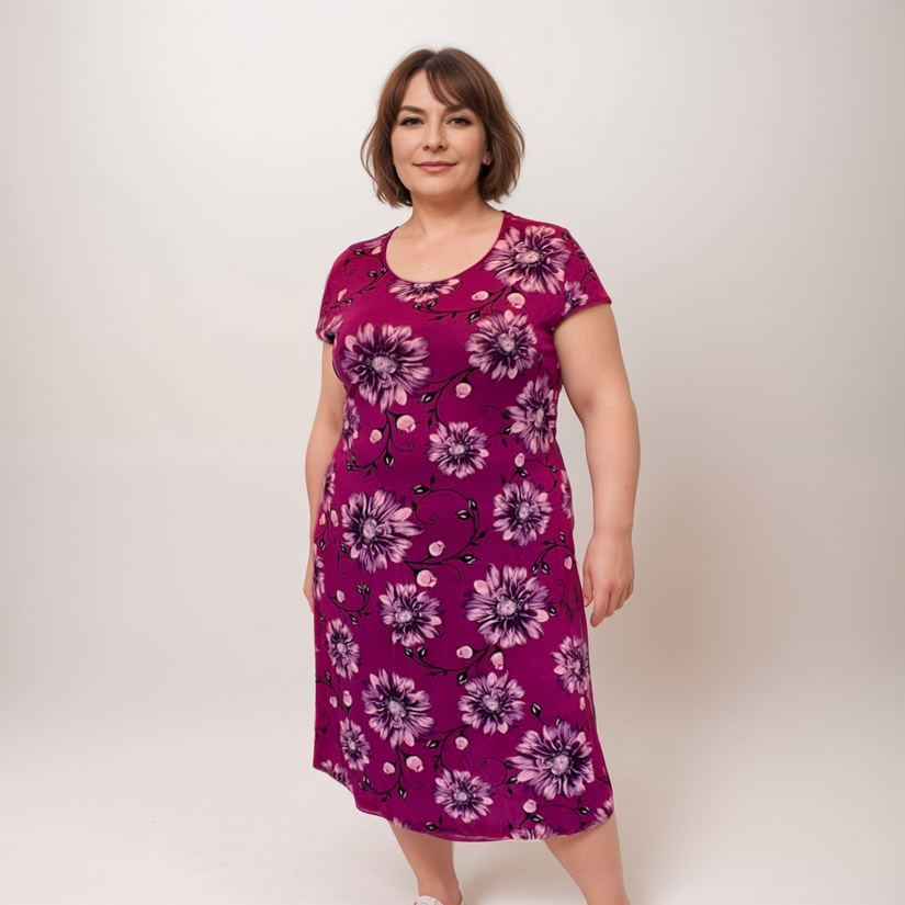 Plus‑Size Short Sleeve Floral T‑Shirt Dress