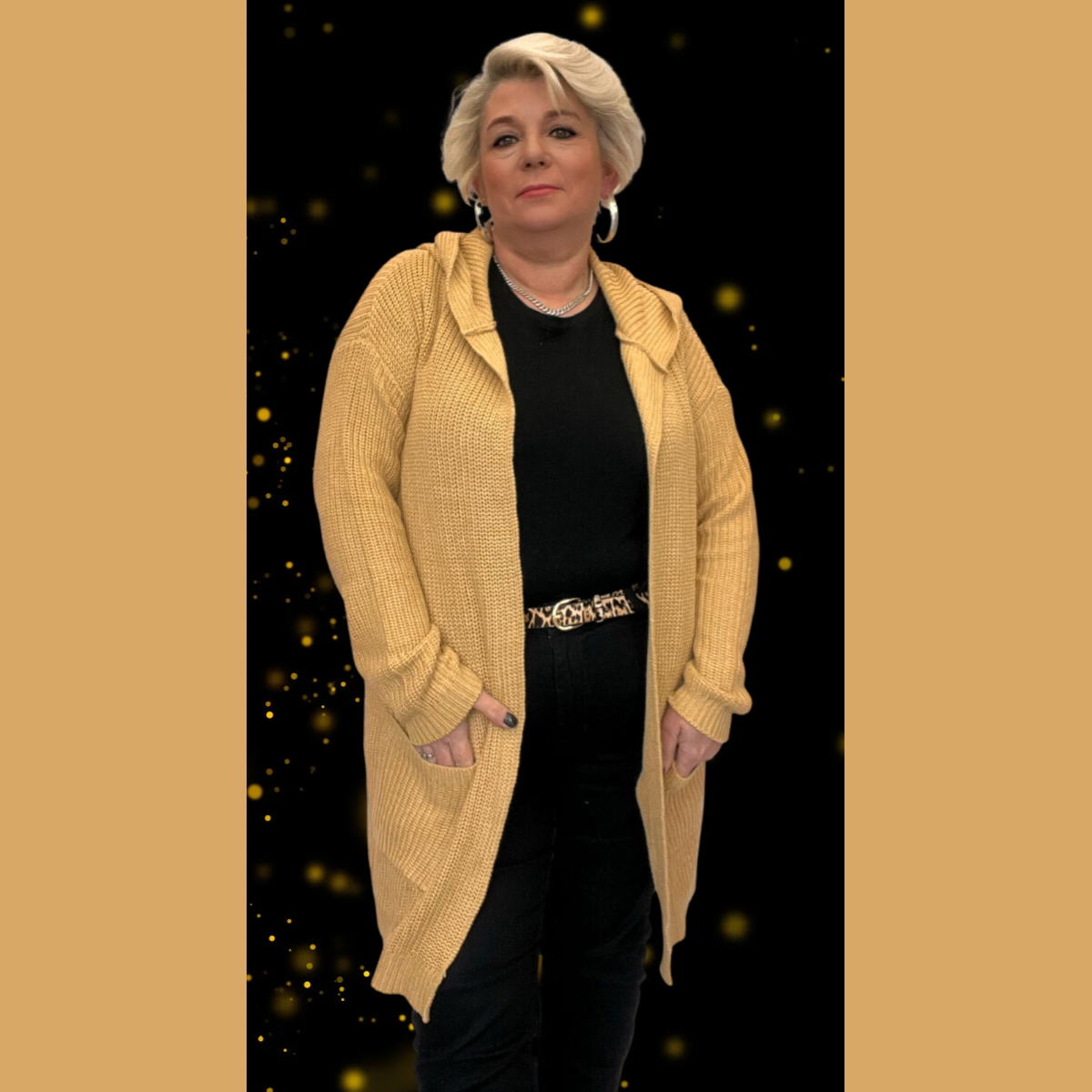 MUSTARD OPEN FRONT HOODY CARDIGAN WITH POCKETS